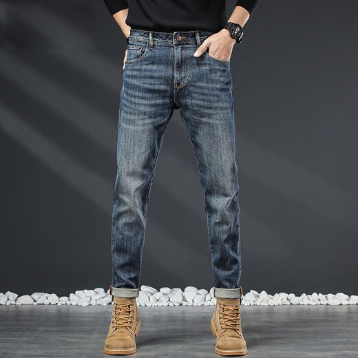 DK Jeans haut de gamme Men 2025 Spring and Automne Straight Slim pantalon lavage rétro à la tendance élastique décontractée confortable 5009 bleu 32