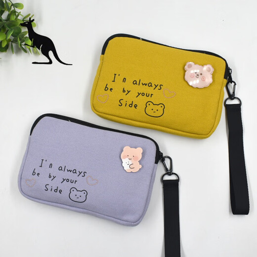 Cool Kangaroo women's bag light luxury canvas clutch simple fabric hand grab bag girl cute mobile phone bag fashion mini Japanese and Korean turmeric