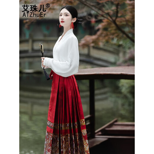 艾珠儿（Aizhuer）马面裙全套新中式连衣裙2024新款明制汉服女装国风改良旗袍长裙子 AHN679白色上衣+马面裙 M