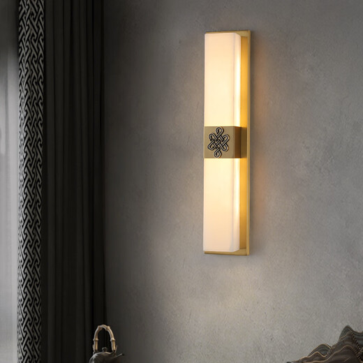 Qianzhang Lamp New Chinese Style Full Copper Marble Wall Lamp Background Wall Lamp Villa Bedside Bedroom Chinese Style Living Room Villa Hall Premium Black Rubbed Gold Height 80CM* Width 12CM Landscape