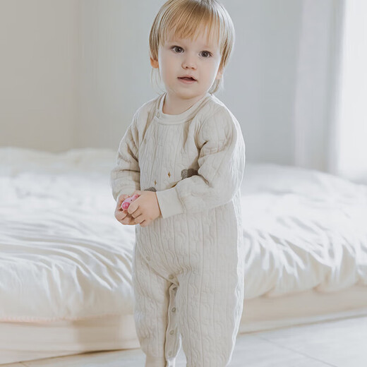 Guiqi Bear baby jumpsuit three-layer quilted cotton spring, autumn and winter warm home clothes baby pajamas and romper clothes for newborns