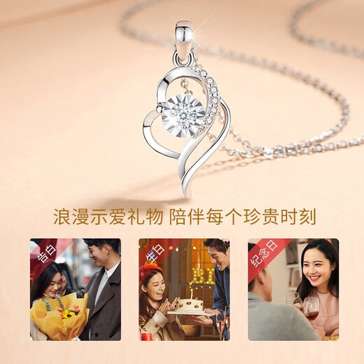 China Gold Heart Is You Platinum Diamond Necklace Women's Fashion Pendant Jewelry Birthday Gift for Girlfriend and Wife Wedding Anniversary Platinum Diamond Pendant-With Pure Silver Chain/Jingsuda