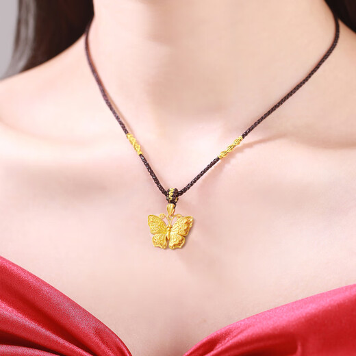 Tico ancient gold pure gold 999 filigree butterfly gold pendant hollow butterfly necklace pendant girlfriend birthday gift