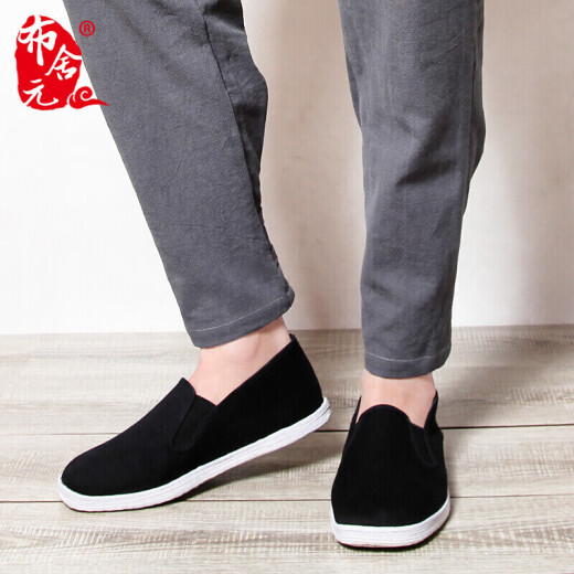 Bu Sheyuan Beijing cloth shoes men's shoes traditional handmade thousand-layer sole one-foot slip-ons men's casual middle-aged and elderly father's shoes YW8101 full cloth sole black 39