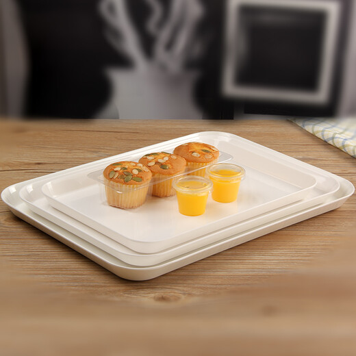 KORDCO tableware melamine tray hotel tray tea tray household water cup tray rectangular cake bread tray imitation porcelain white tray dinner plate white rectangular tray length 38cm*width 28cm*height 2.8cm