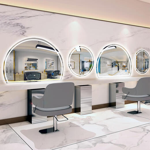 Internet celebrity hair salon dedicated wall-mounted semicircle with light for hair salon perming, dyeing and hair cutting mirror perfect circle haircut frameless 70*90 semicircle backlight official standard configuration