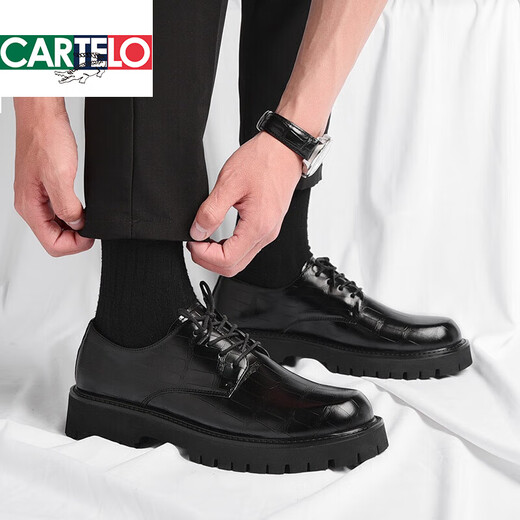 Cartelo Lederschuhe Herrenleder Big Head Derby Herrengeschäftsforum All-Match Brock Dicke Sohle Low-Top Martin Boots Black 6623 Vier Seasons Modell 38 Standard Lederschuhgröße