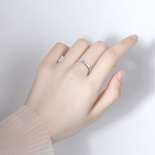 Misu platinum ring for women PT950 platinum bow live ring birthday gift for girlfriend, weight 1.8-2.0 grams + free engraving