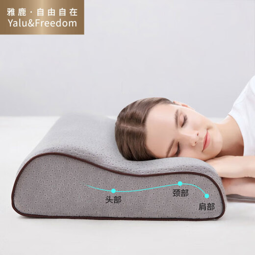 Yalu Free Memory Pillow Pillow Core Velvet Slow Rebound Space Memory Cotton Bamboo Charcoal Deep Sleep Cervical Pillow Neck Protector Pillow 30*50cm Single Pack Gray Wave Pair 2