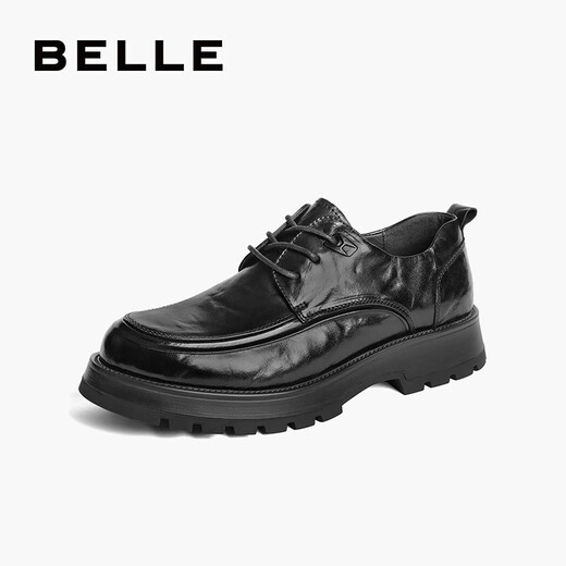 Belle Plissee Business Lederschuhe Herrenkuhläden dicke Sohle formelle Schuhe A1422AM4 Schwarz-Single 41