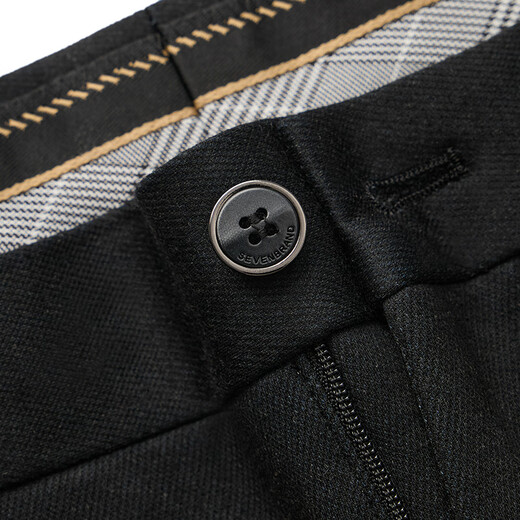 Qipai wool-containing men's casual trousers for men spring and summer thick double-sided brushed comfortable warm trousers black 35