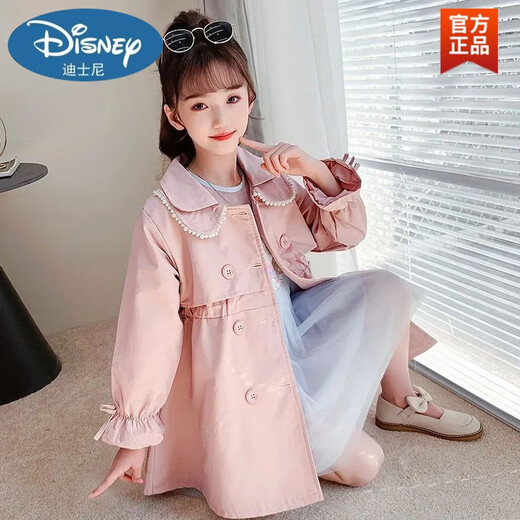 Disney Girls Spring and Autumn Trench Coat 2023 New Mid-Length Style Fashionable Medium Large Children Princess Pink New Coat Pink [Spring and Autumn Style] 160 Size [Suggested height about 150cm]