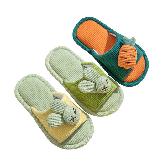 Yuou 2025 New Children's Linen Slippers Parent-child Indoor Silent Slippers Men's and Women's Home Cartoon Cotton and Linen Slippers LXW Carrot Rabbit Opening Pink 24-25 Sizes Inner Length 15CM (Suitable for 2-3 Years Old)