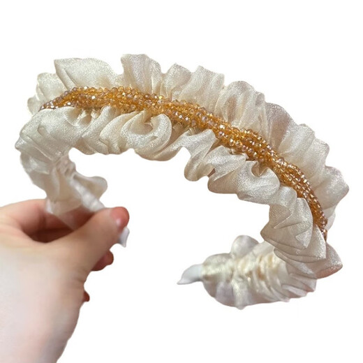 WEISHINI temperament mesh pleated crystal headband high-ceiling girl press hair to show face small hairpin face-washing girl new hair accessories 1# organza crystal headband-black A12-302
