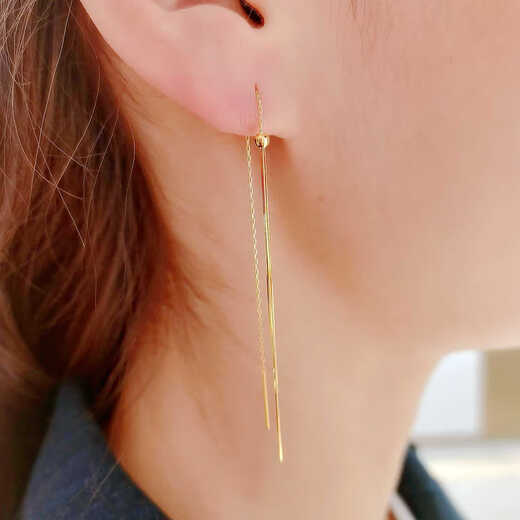 Beiyou 18K rose gold long earrings 18K gold stud earrings AU750 fashionable and versatile tassel earrings long 18K rose gold 1.65-1.7G or so