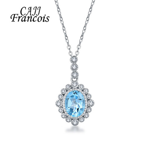 CAJJ Francois 1 carat aquamarine necklace for women Princess Diana pendant 925 silver inlaid with zircon natural colored gemstone jewelry gem aquamarine necklace