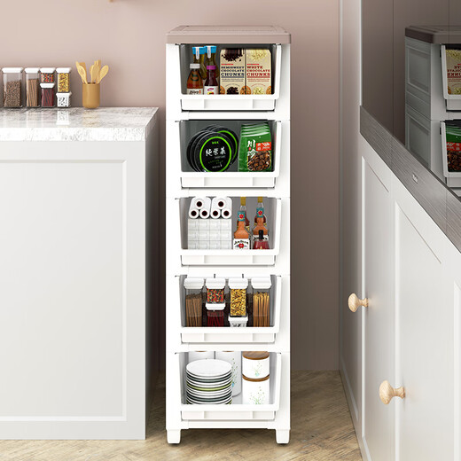 NAYALER NAYALER Seam Storage Cabinet Drawer-type Bathroom Storage Cabinet Narrow Cabinet Kitchen Plastic Multi-layer Storage Cabinet 25cm Width - Minimalist European Pearl White - Four Layers Healthy PP Raw Material Damaged Reissue