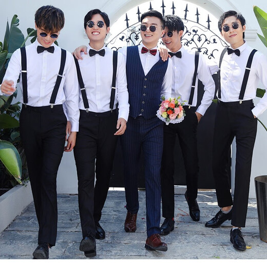 Xinzhizhan best man suit Western brothers suit men's wedding group suit men's shirt vest three-piece wedding dress long sleeve single-piece shirt + bow tie 5XL