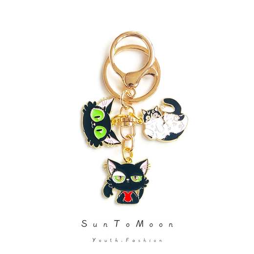 SunToMoon铃芽之旅可爱小猫咪钥匙扣卡通合金女生闺蜜包包AirPods挂件饰品 黑猫咪-钥匙扣