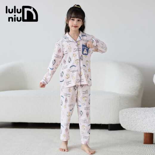 Luluoxi spring children's cotton pajamas girls long-sleeved girls spring and autumn 12-year-old 15-year-old home clothes 14202-pink 160cm (size 20 recommended height 150-155)