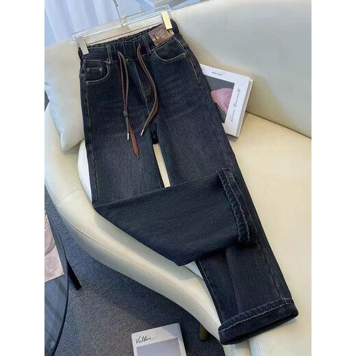 Yisi reduzieren elastische Taillenjeans für Frauen im Frühling und Herbst 2025 Neue Hoch-T-Taille Lose Hose Casual Large-Size Engy Wide-Big Hosen 1105 Hellblau S 80-95