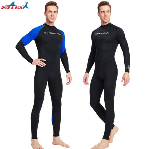 DIVE&SAIL new wetsuit men's one-piece long-sleeved full body sun protection quick-drying waterproof female swimsuit surfing and snorkeling swimsuit black M