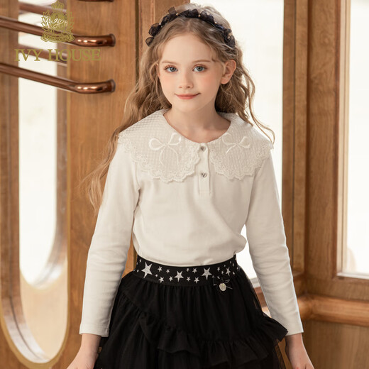 IVY HOUSE Ivy children's clothing girls and boys autumn new lace collar knitted shirt warm college style children white 160