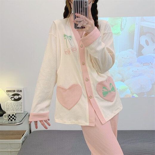 OULUXI Color sólido Ropa de confinamiento de algodón arrugado de algodón Spring y otoño Pajama de mujeres embarazadas en verano El sudor transpirable absorbe y la ropa de lactancia posparto axxe724 Girl Heart L Code (recomendado 90-115 Jin [Jin equivale a 0.5 kg])
