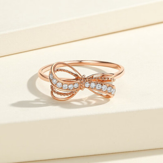 Trendy Acer Bow Diamond 18K Gold Rose Gold Color Gold Ring Women's Light Luxury Gift for Girlfriend on her Birthday No. 12