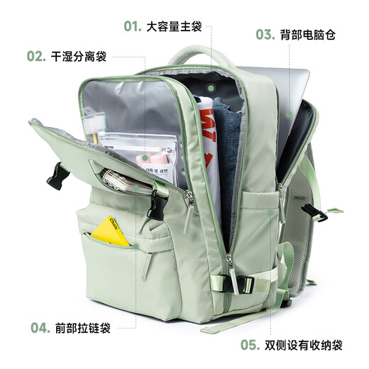 MOONMIX Travel Bag Women's Backpack Large Capacity Lightweight Short-distance Business Trip Storage Luggage Bag Travel Backpack Computer Bag Rime Green