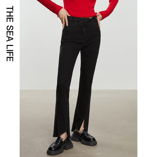 THE SEA LIFE packed and removed cotton jeans for women's winter slit design high-waist casual pants E3519 Caffefa Gray XL