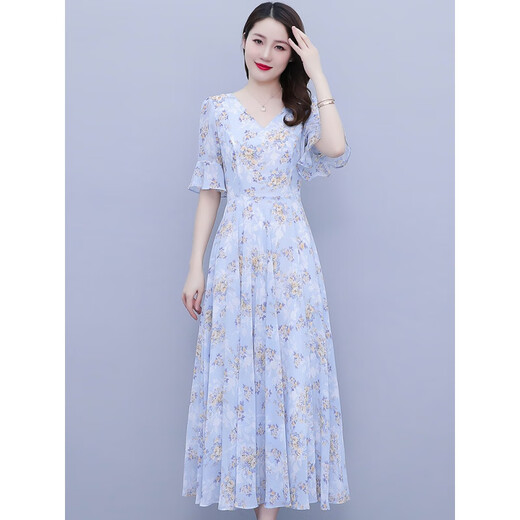 Nukm Summer Mariffon Floral Robe Women's 2025 Nouveau tempérament long du style de style haut de gamme d'été.