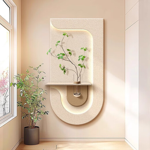 
Hydroponic green plants cream style porch decoration painting sandstone three-dimensional entrance corridor corridor hanging painting living room wall light painting 80*160 multi-layer three-dimensional sandstone + glass vase + imitation 14757 power bank remote control [Send power bank - no need