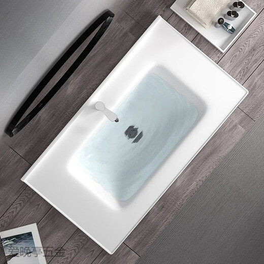 Runhuanian washbasin single basin bathroom countertop basin integrated ceramic basin full set of wall-mounted washbasin embedded washbasin 61X47 flat single basin + drain accessories