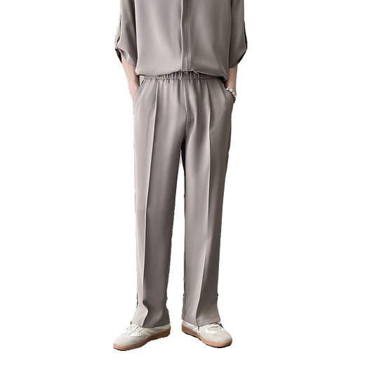 Fearless Forward (GQWWQX) summer ice silk suit men's fashionable casual shirt straight pants two-piece set handsome and versatile K683 black L