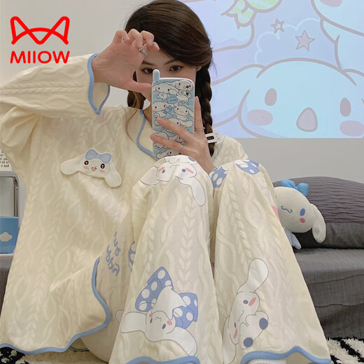 Cat Man (Miiow) Pyjamas en coton pur pour femmes au printemps et à l'automne nouveau pantalon à manches longues cardigan en vrac cariton doux caricatures mignons à la maison 9215 l [recommandée 100-120 Jin [Jin est égal à 0,5 kg]]]