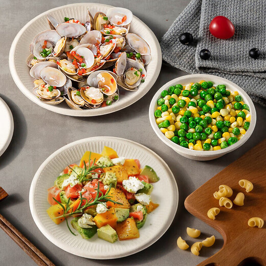 Jieribang disposable meal bowl 350ml*50 pieces food-grade sugar cane pulp meal bowl plate paper bowl picnic barbecue home commercial