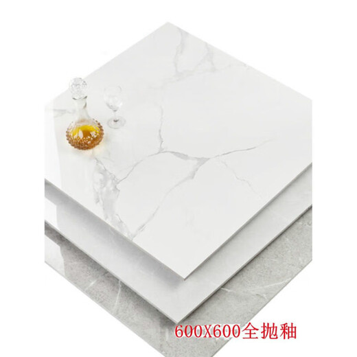 XMSJ广东大理石全抛釉翡翠绿600x600地砖简约灰白色地板砖亮光瓷砖60 灰6187 600*600