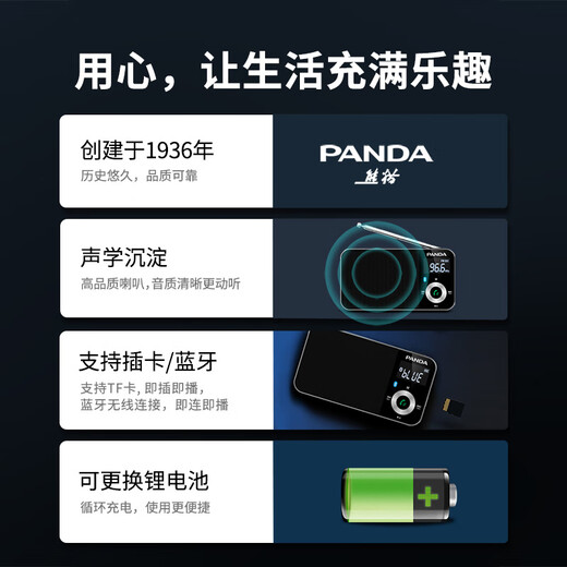 熊猫（PANDA）6210蓝牙收音机老人专用多功能老年便携式小型迷你袖珍调频fm广播老年人老式充电款插卡音箱播放机 白色【蓝牙/插卡/可充电】+充电头