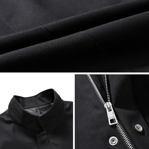 Septwolves Water-Repellent Windbreaker Men's Jacket Stand Collar Mid-Length Casual Men's Clothes Top 001 (Black) 2XL 180/96A