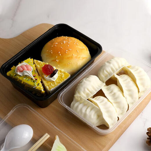 Disposable rectangular commercial lunch box takeaway packaging box thickened lunch box plastic food fast food box 1000 square box transparent (500 sets with lid) extra thick