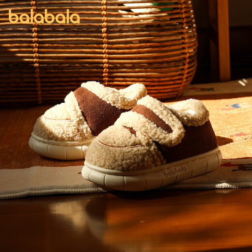 Balabala lambskin children's cotton shoes 2025 new winter boys' comfortable thickened plush slippers outdoor warm parent-child shoes