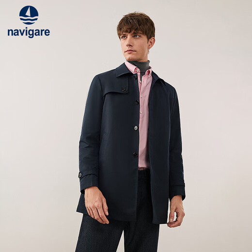 纳维凯尔意大利小帆船男士中长款风衣复古大衣外套X1331541021 藏青 M/48 