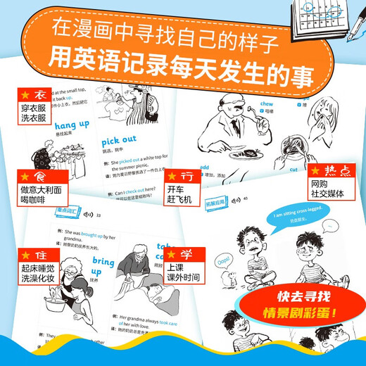 Selbstgesteuertes Comic-Buch mit 3000 englischen Wörtern + Szenenklassifizierung englischer Wörter (insgesamt 2 Bände), zweisprachiges Wort-Comic-Handbuch, visuelles Gedächtnis, einen Schritt schneller