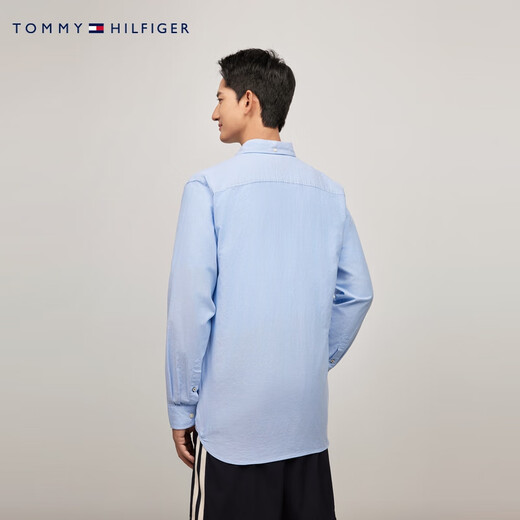 TOMMY HILFIGER【弹力牛津纺】男女经典商务通勤休闲易打理挺括长袖衬衣衬衫外套 【小绣标纯色衬衫】-天蓝色VP8 XL （推荐：165-180斤）