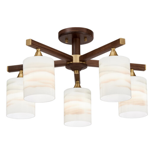 Copper Heart Woody New Chinese Chandelier Solid Wood Living Room Chandelier Black Walnut Restaurant Chandelier Simple and Atmospheric Chinese Style Living Room Lamp J9715-5 head (ceiling style)
