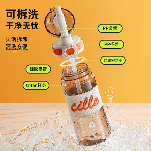 Xile plastic cup for male and female students sports water cup tritan high-looking outdoor portable water bottle Chinese painting brown 700ml