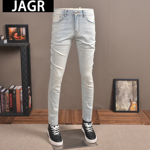JAGR潮牌 牛仔裤男秋季做旧修身复古高端小脚裤春秋休闲男士牛仔裤 9732浅色薄 34 2尺7修身标准码