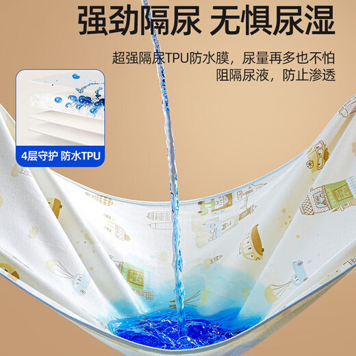 贝肽斯婴儿隔尿垫宝宝防水可水洗纯棉透气床单月经姨妈垫生理期床垫老人 移动城堡-5A级抗菌 70x90cm