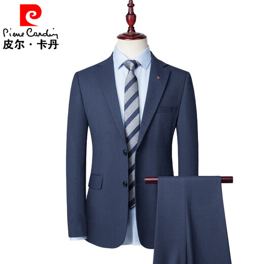 Pierre Cardin (pierre cardin) double slit new spring and autumn dark blue men's suit suit slim business formal suit jacket knitted dark blue suit + pants XL 180 135-150Jin Jin equals 0.5 kg
